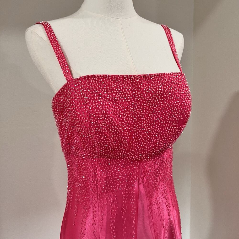 90s Y2k Caché Dress (6) Ethereal Fairy Beaded Hot Pink Barbie Sheer Prom Glam - Picture 2 of 10